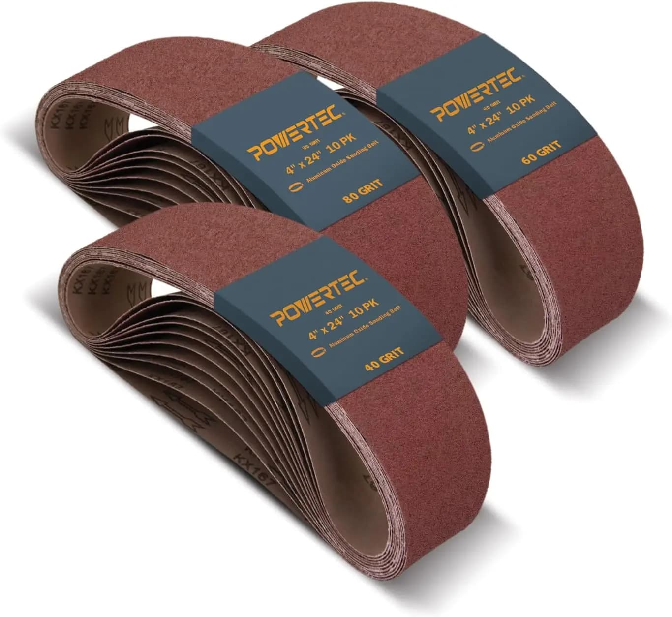 Abrasive tapes 4x24 Inches, Pack Assorted by 30 Pieces with Grane 40/60/80 for Wood Processing and Grinding Machines