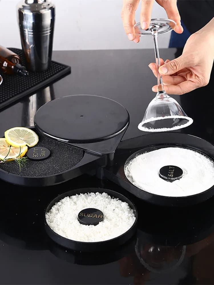 Aixiangru Premium Salt Rimmer Bar Bartenders per incollare zucchero Succo di limone Il bordo di un bicchiere da cocktail Scatola laterale in plastica Strumento per Mojito