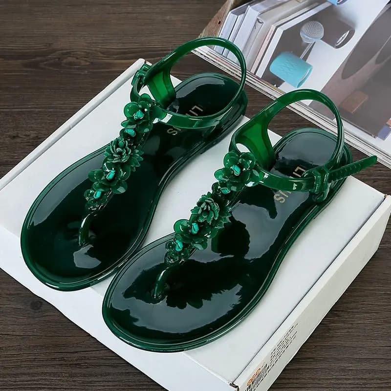 Sandals for Woman with Low Heels Summer 2025 Black Women's Shoes Plastic Footwear Flip-flops Beach Pvc New Breathable Fashion H