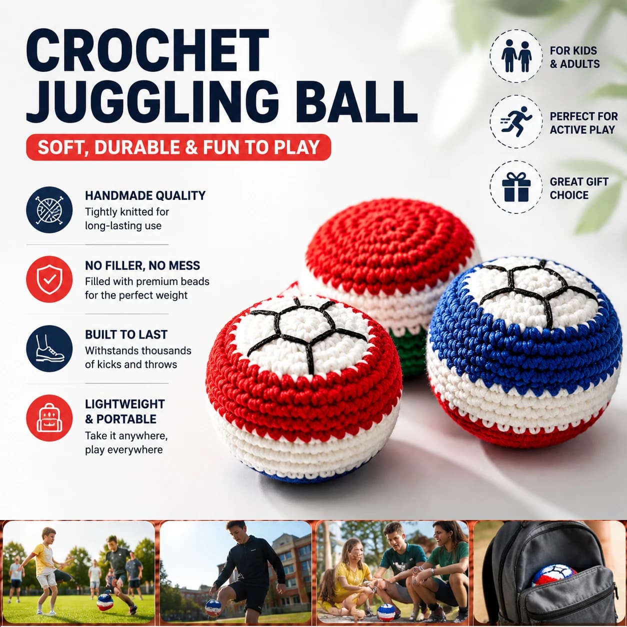 1Pc Handmade Knitted Juggling Ball Portable Mini Throwing Ball For Kids Outdoor School Sports Play Toy Gift