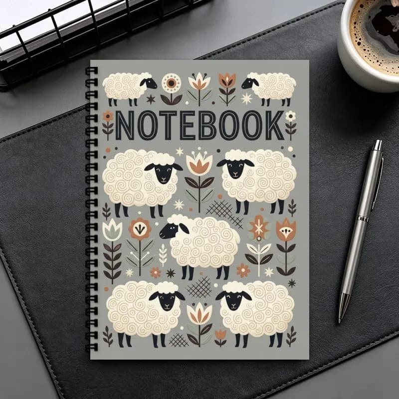 1 Pc A5 Spiral Notebook Cute Sheep Floral Pattern Daily Planner Gifts for Animal Enthusiasts