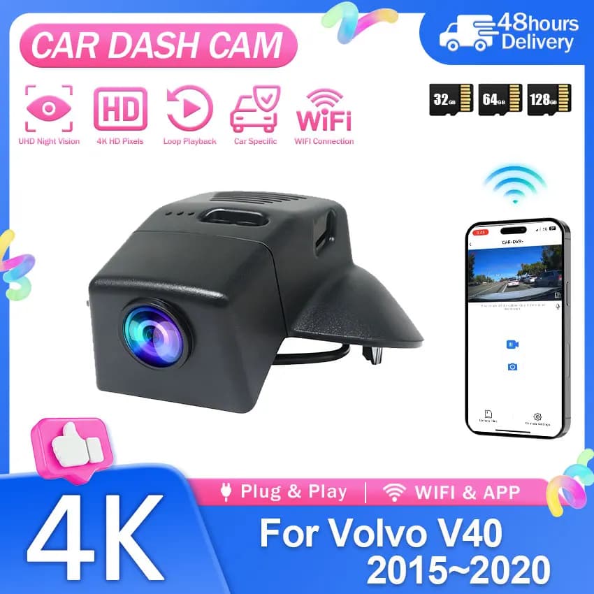 4K 2160P Plug and play Car Wifi DVR Video Recorder Dash Cam Camera For Volvo V40 2013 2014 2015 2016 2017 2018 2019 2020