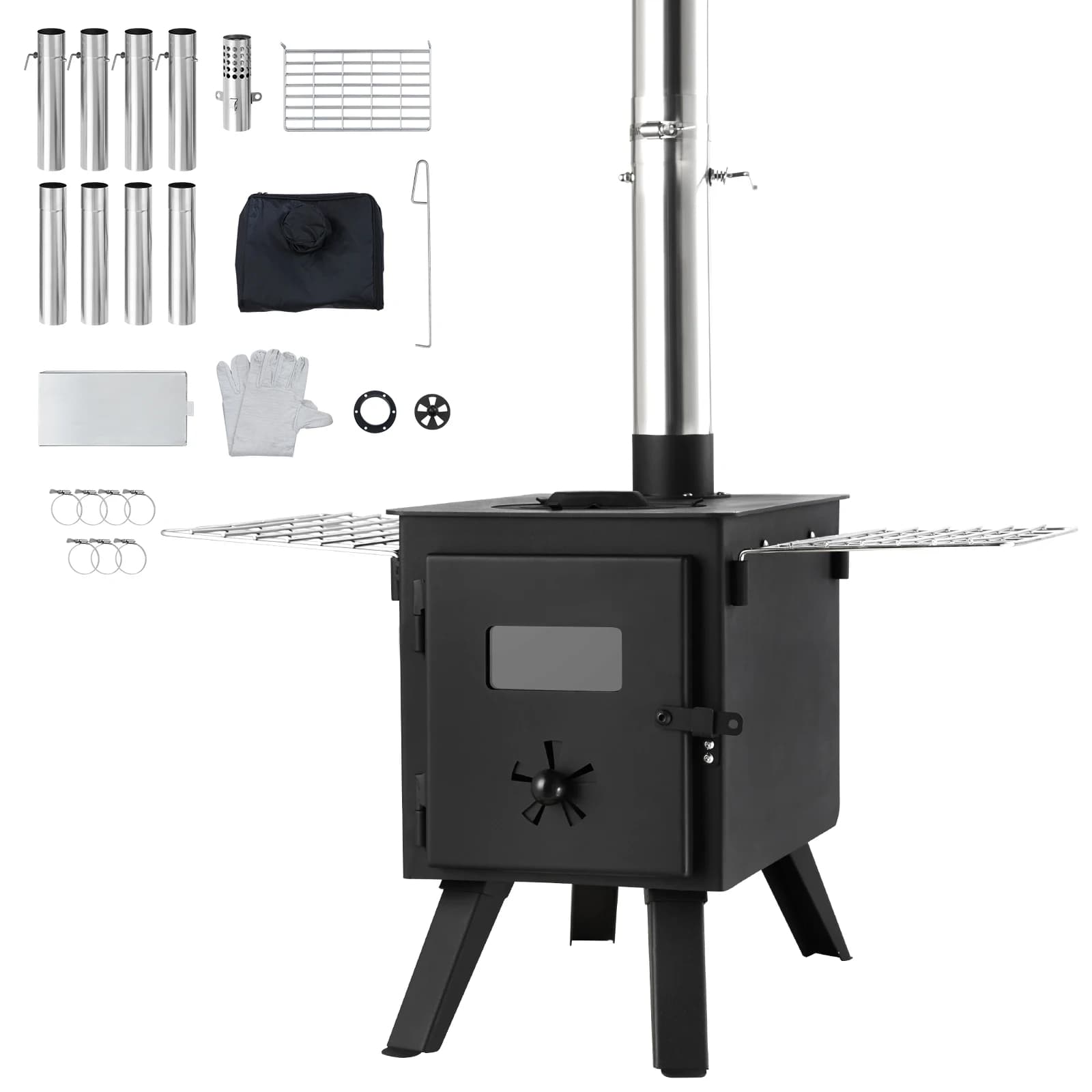 SucceBuy Wood Stove 86 Inch Alloy Steel Camping Tent Portable Wood Stove with Pipes and Gloves for Fireplace 1400in3Firebox