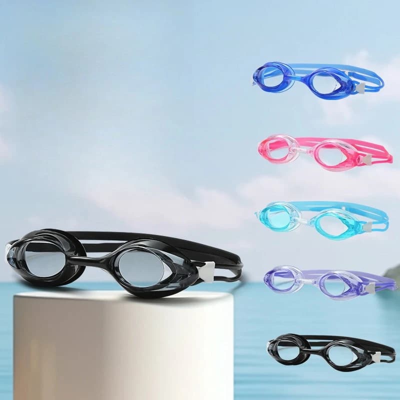 Occhialini da nuoto antiappannamento per adulti e bambini, universali, ad alta definizione, piatti, leggeri, impermeabili, con tappi per le orecchie.