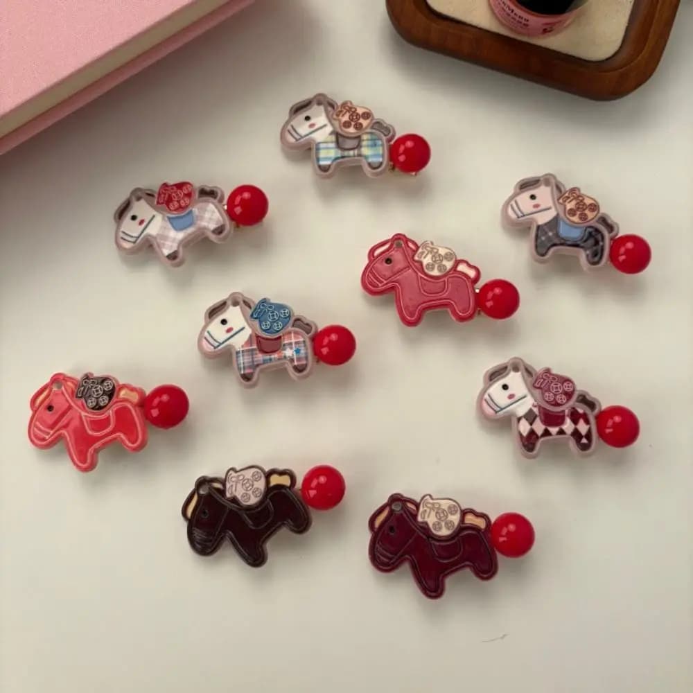 9pcs Exquisite Good Luck Pony Hair Clip Cartoon Red New Year Hairpin Chinese Style Horse New Year Hair Accessory Celebration