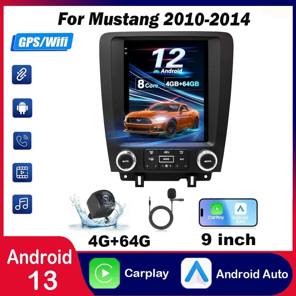 Navigazione GPS per auto da 9 pollici con radio stereo per auto compatibile per Mustang 2010-2014