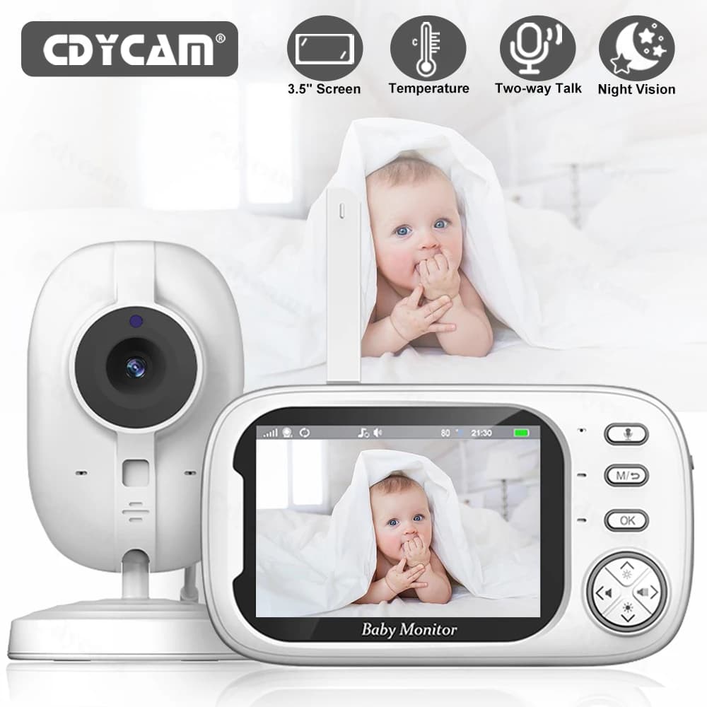 Monitor Video per Bambini 3.5'' con Visione Notturna, Monitoraggio Temperatura, Zoom 4x, Senza WiFi, Audio Bidirezionale, Telecamera di Sicurezza Interna