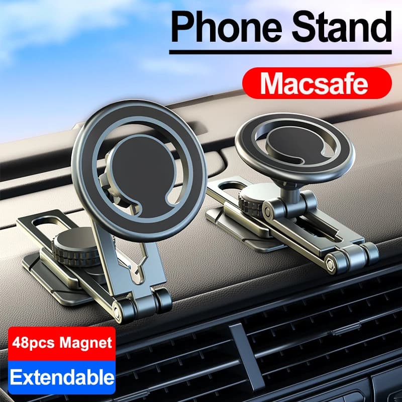 Supporto per telefono per auto con magnete forte da 48 pezzi Macsafe 720 Ruota staffa magnetica estensibile per smartphone per iPhone Samsung Xiaomi