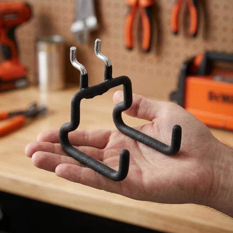 Garage Pegboard Tool Hangers for 1/4 In Board, Square Steel Two-Arm Storage Pair for Drill, Tape, Accessory, and Shop Gear 87HA