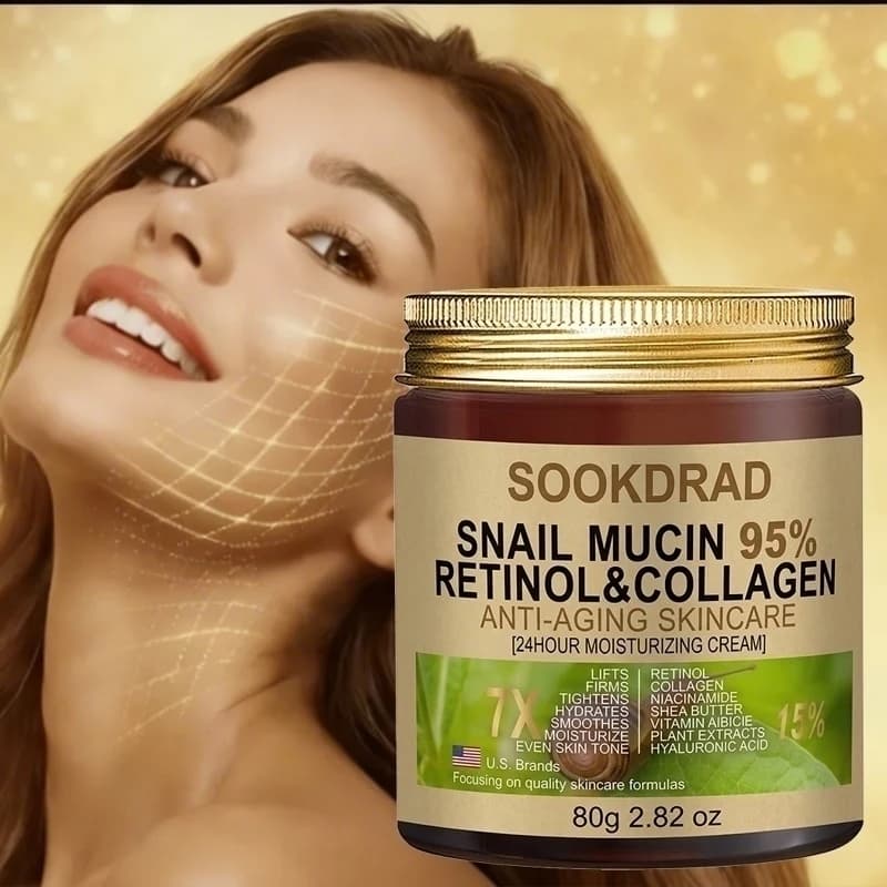 Crema al Retinolo e Collagene con Bava di Lumaca 95%, Idratazione 24h, Illuminante, Uniformante, 80g, Per Tutti i Tipi di Pelle, Uso Quotidiano