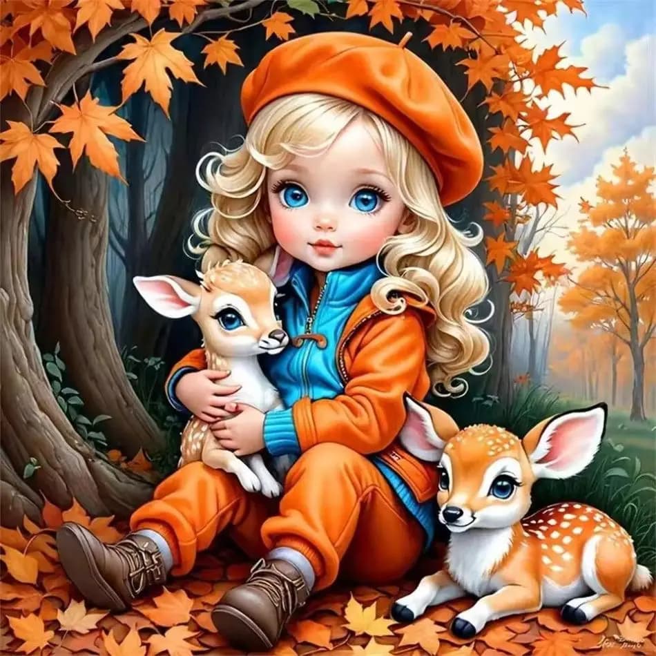 RUOPOTY Diamond Painting Handiwork Girl And Deer Art Diamond Art Kits For Adults Animal Full Round Paint By Diamonds Home Wall