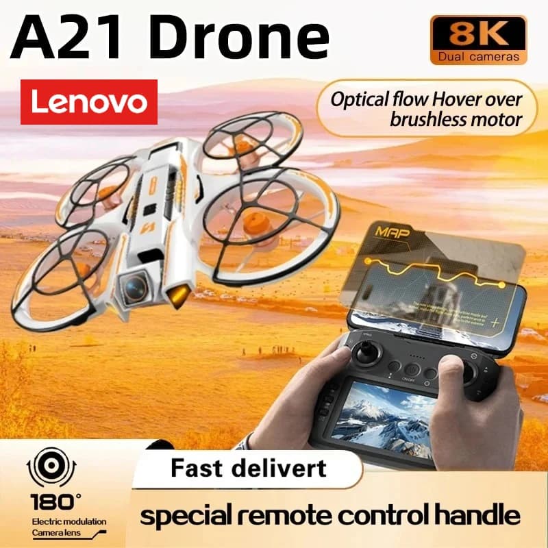Lenovo A21 PRO 4K Professionale con Doppia Fotocamera 8K HD, Evitamento Ostacoli, Flusso Ottico, Motore Brushless ESC, Drone RC Quadricottero Giocattolo