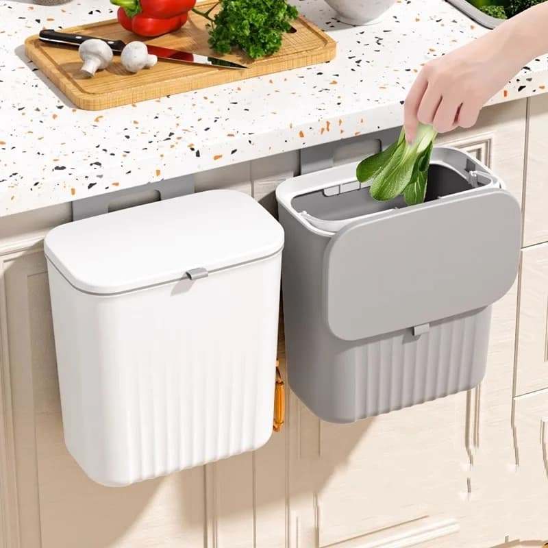 Pattumiera da cucina con coperchio, coperchio scorrevole, pattumiera a parete, porta dell'armadio domestico, pattumiera creativa da appendere alla cucina
