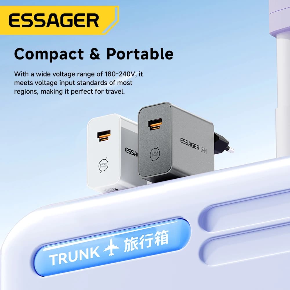 Caricatore USB Essager 65W GaN 2 in 1 USB Type C Ricarica rapida portatile per Huawei Samsung Spina EU/US/UK