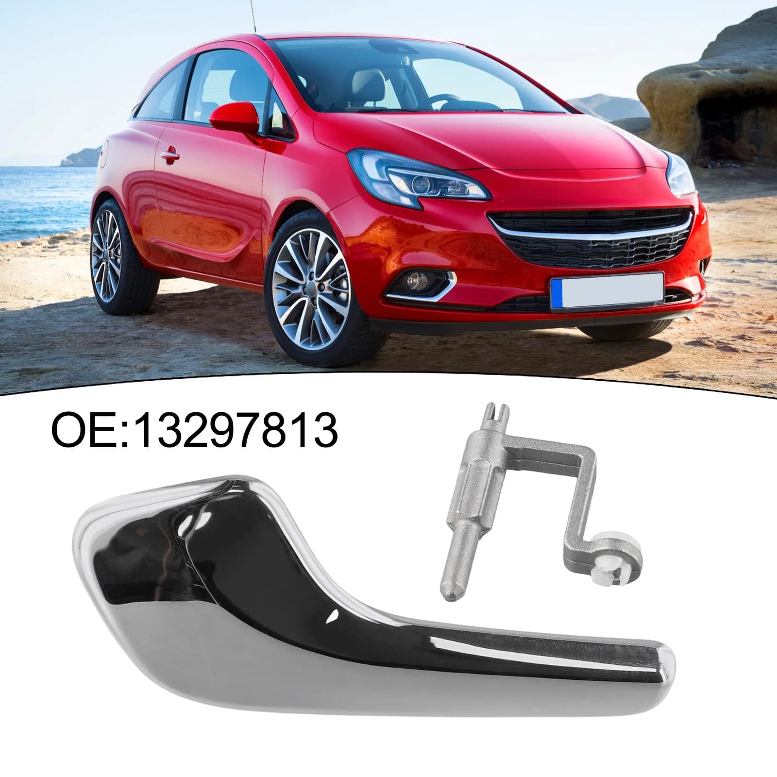 Maniglia per porta interna da 1 pezzo, adatta per VAUXHALL, OPEL, CORSA MK3, CORSA D 2006-2014, lato sinistro, finitura cromata