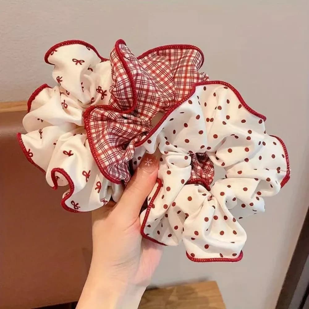 2/3 pieces of high red band cute stitch plaid scrunchies for women girls soft elastic ties hair straps delicate hair accessories fashion