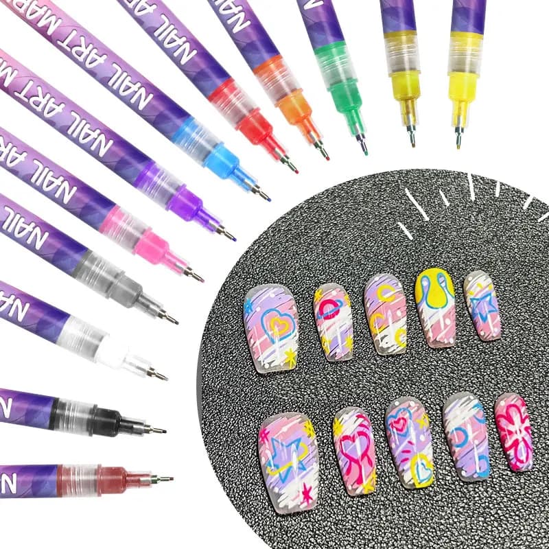 Pennarelli per nail art personalizzati con punta a ago, penne per nail art, penne per contorni disegnati a mano, set di penne per pittura acrilica, pennelli per pittura acrilica