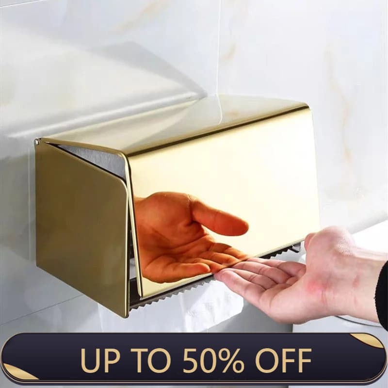 Toilet Paper Box Phone Holder Gold Stainless Steel Roll Paper Rack Waterproof Paper Towel Holder Bathroom Black Tissue Box