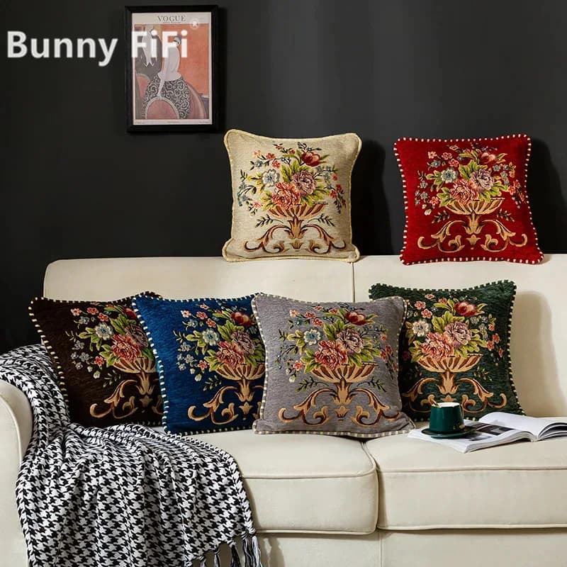 Federa per cuscino con fiore jacquard Stile europeo retrò Soggiorno Divano Schienale Fodera per cuscino ricamata ad alta precisione 45 * 45