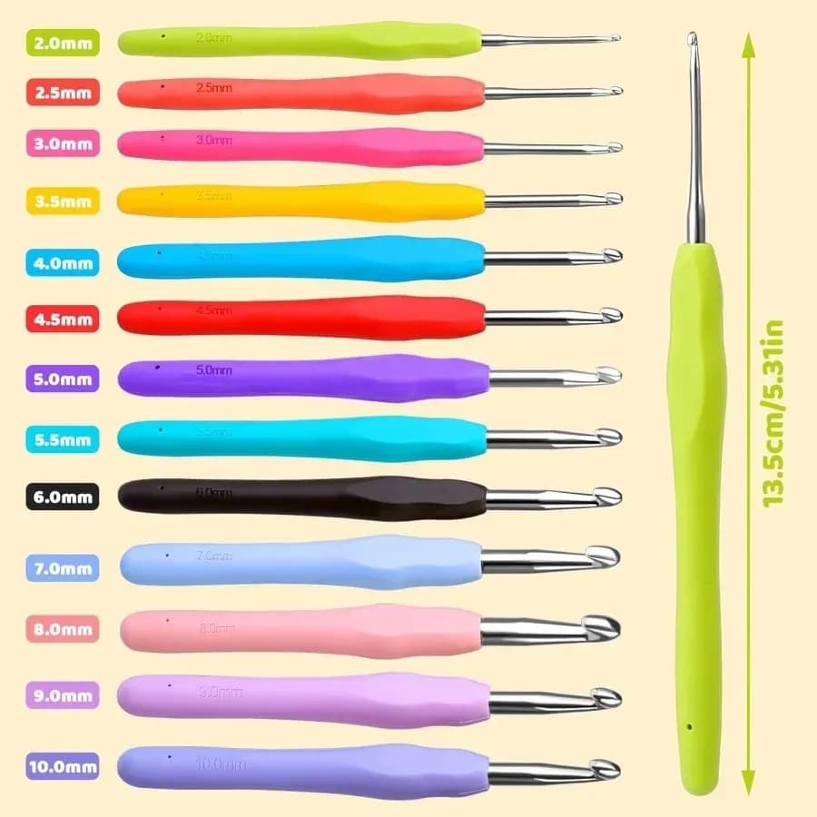 new model miusie rainbow knitting hook set, ergonomic yarn needles with big eye, marking clips crochet accessories storage bag