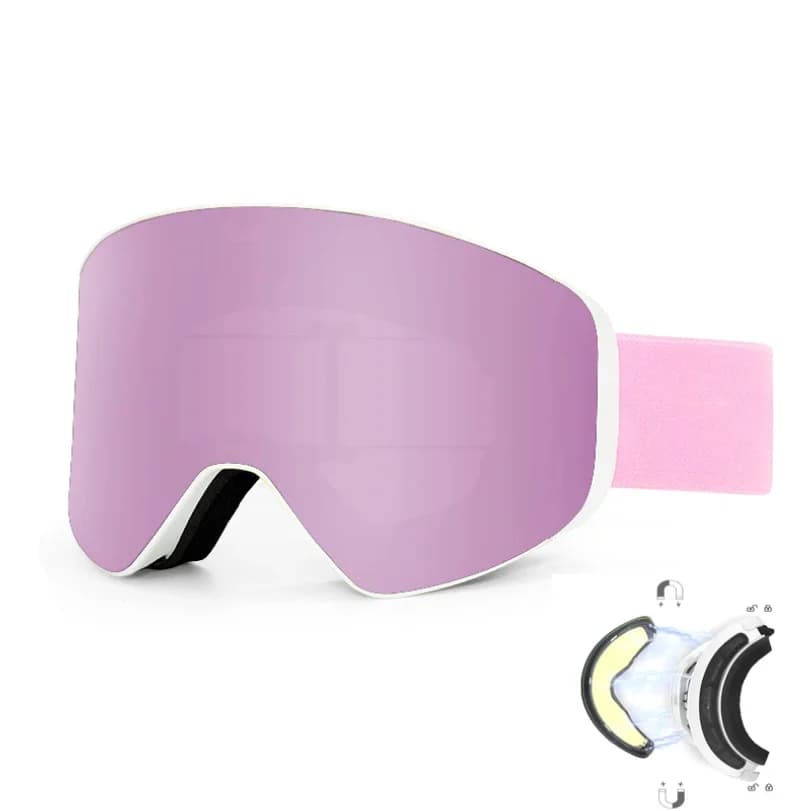 Occhiali da Sci Magnetici Rosa per Donna, Protezione UV, Antiappannamento, Occhiali da Neve per Uomo, Alta Definizione, Grandi Dimensioni, Antivento, per Snowboard