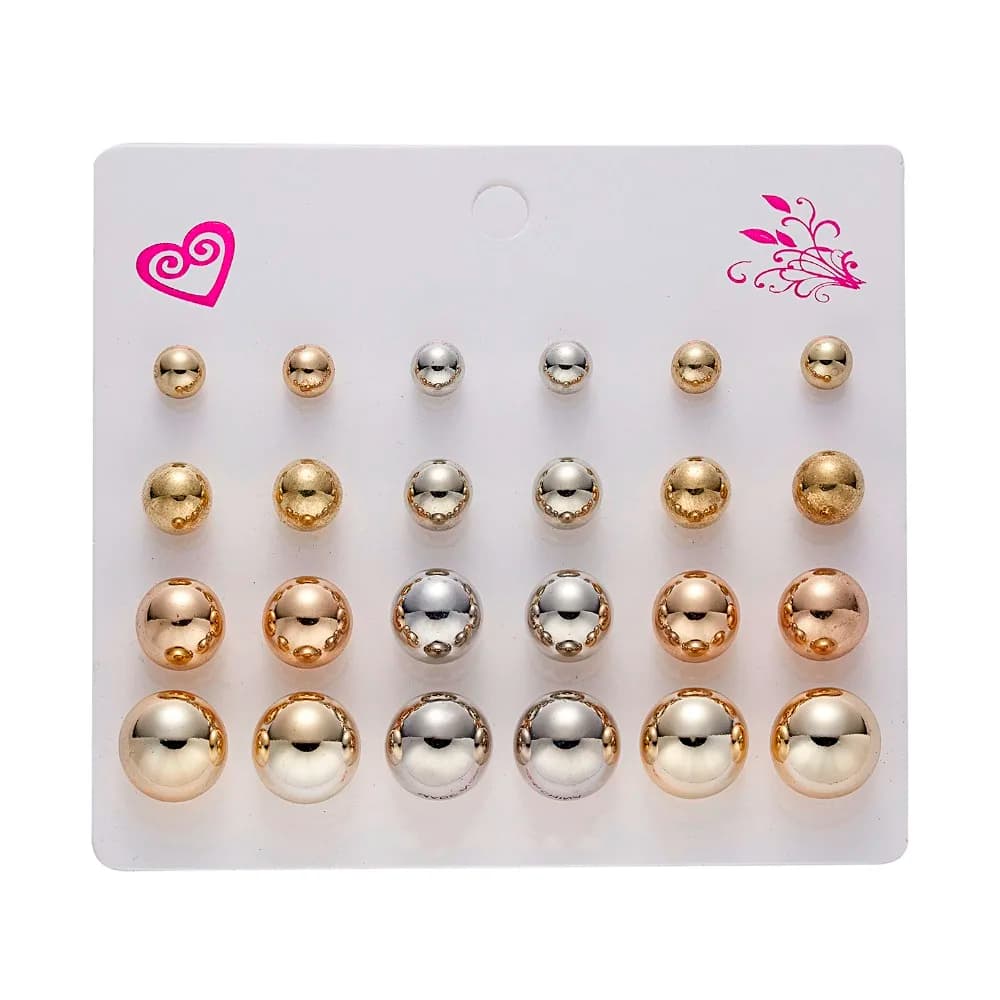 Set di 12 Paia di Orecchini con Zirconi e Cristalli, Design Geometrico Rotondo, Orecchini a Perno Dorati con Strass Brillanti, Gioielli da Donna