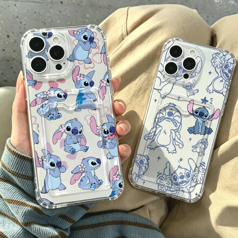 Cute Stitchs Card Hold Phone Case For Xiaomi 13 12 12T 11 Lite Poco M5 M4 X5 X4 X3 Pro NFC 4G 5G Anti-fall Clear Cover