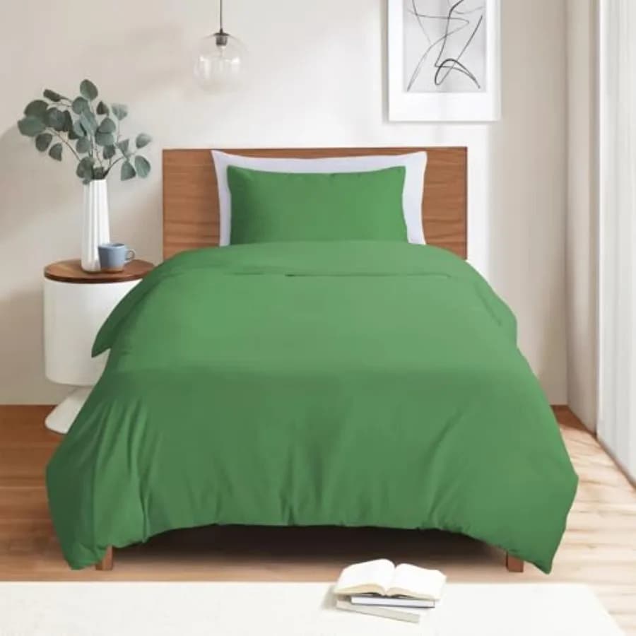 Green Twin Duvet Cover - Soft and Breathable Twin Bedding Sets with Zipper Closure, 2Pieces, 1 Duvet Cover 68x90 and 1 Pillow c