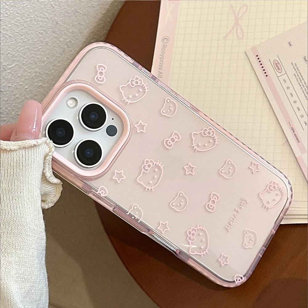 Cute Cartoon Sanrio Hello Kitty Bow Transparent Phone Case For iPhone 17 16 15 14 13 12 Pro Max Shockproof Protective Soft Cover