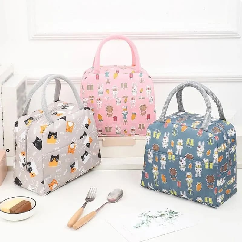 Cartoon Cute Portable Tote Lunch Box Bento Box Animal Pattern Lunch Bag borsa per alimenti isolata Lunch Box Bag Picnic Bag