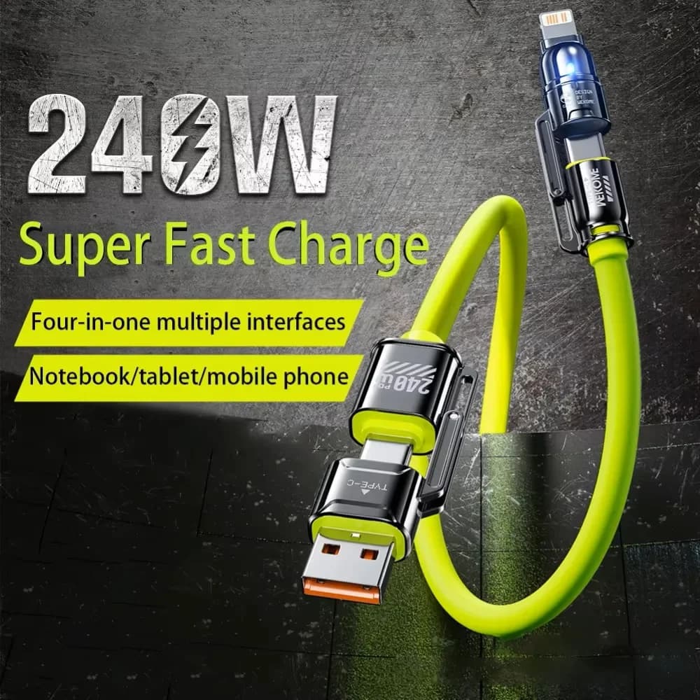 Cavo Kirsite 4 in 1 da 240 W Ricarica super veloce Funzioni multiple per iPhone8-16 ProMax iPad Notebook Tablet Telefono cellulare Samsung