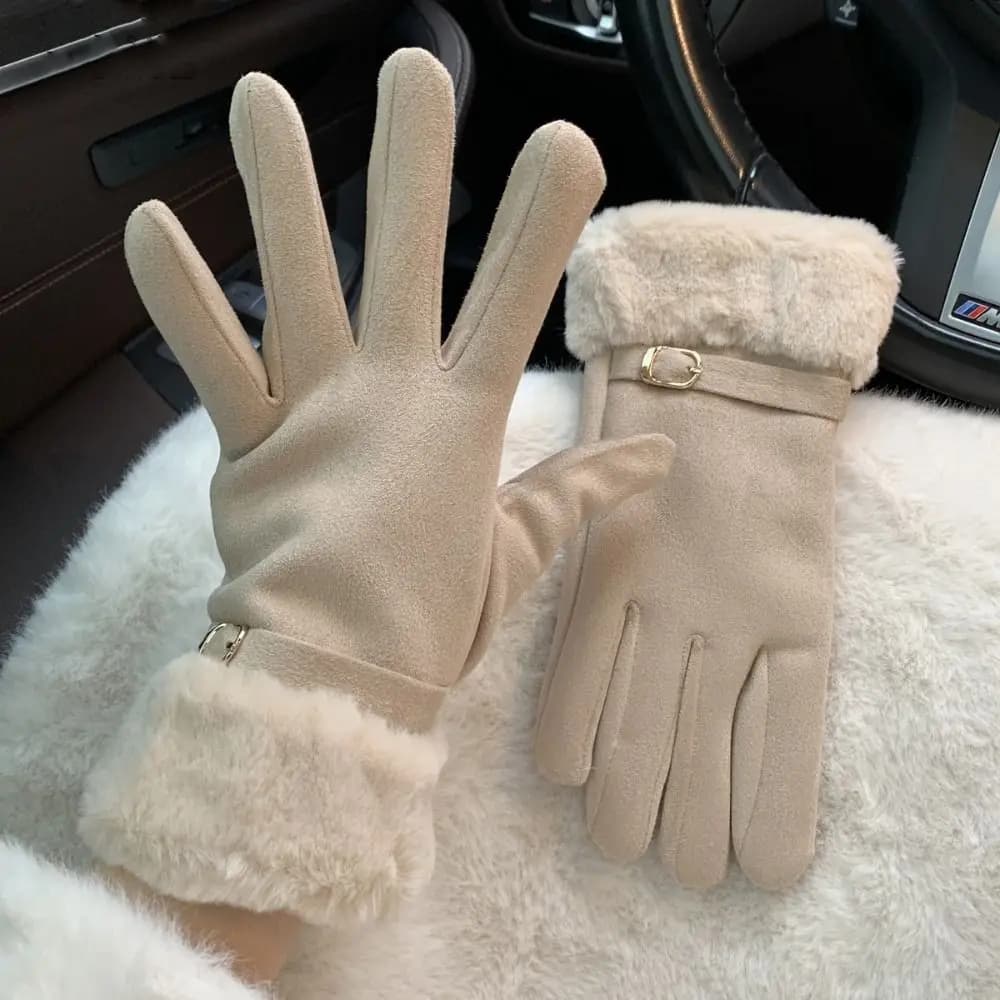Guanti in pelle scamosciata antivento alla moda Guanti da ciclismo morbidi e confortevoli Guanti touch screen caldi con dita intere all'aperto