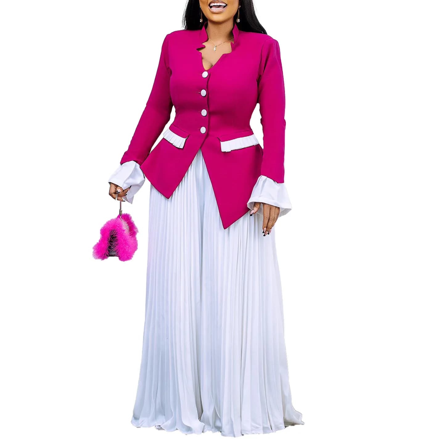 2 pezzi vestiti africani per le donne 2025 primavera autunno elegante africano manica lunga scollo a V top pantaloni lunghi set coordinati abiti