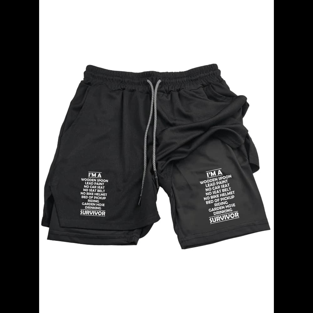 Pantaloncini da allenamento 2 in 1 da uomo con fodera interna, grafica con citazione di Survivor, pantaloncini da corsa e palestra ad asciugatura rapida