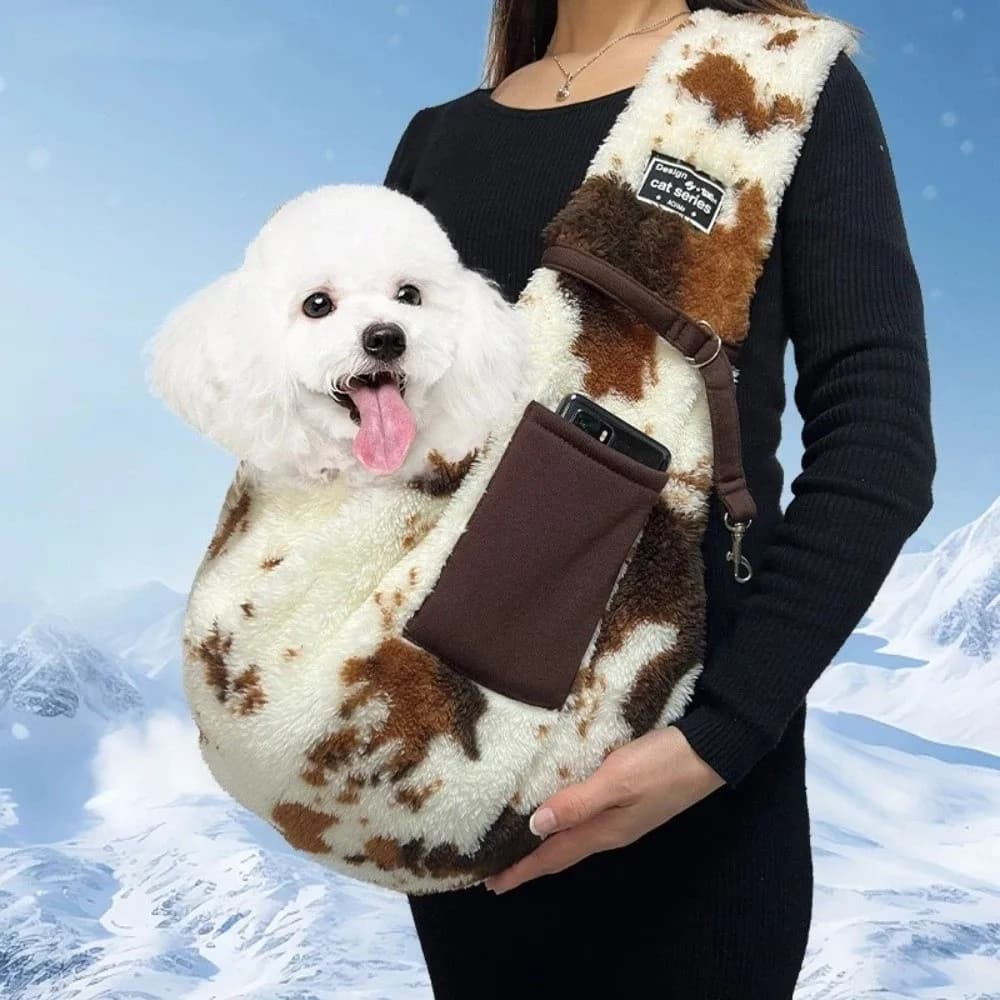 Borsa da Trasporto per Gatti, Borsa a Tracolla in Peluche con Motivo Mucca, Comoda Borsa da Viaggio per Gatti e Cani