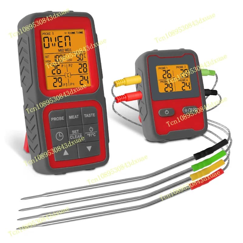 Nuovo Termometro BBQ Wireless a 4 Sonde con Display Retroilluminato a 4 Canali per Cucina, Carne, Grigliate e Misurazione Precisa della Temperatura degli Alimenti