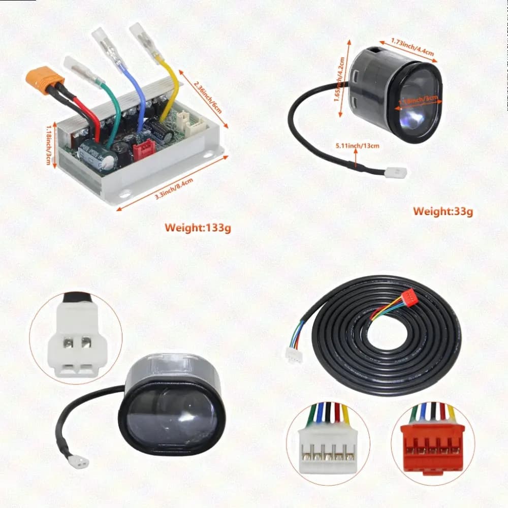 6 Part Electric Scooter Control Unit with Display Throttle Front Rear Lights and 170cm Data Link Cable for Compatibility Focus