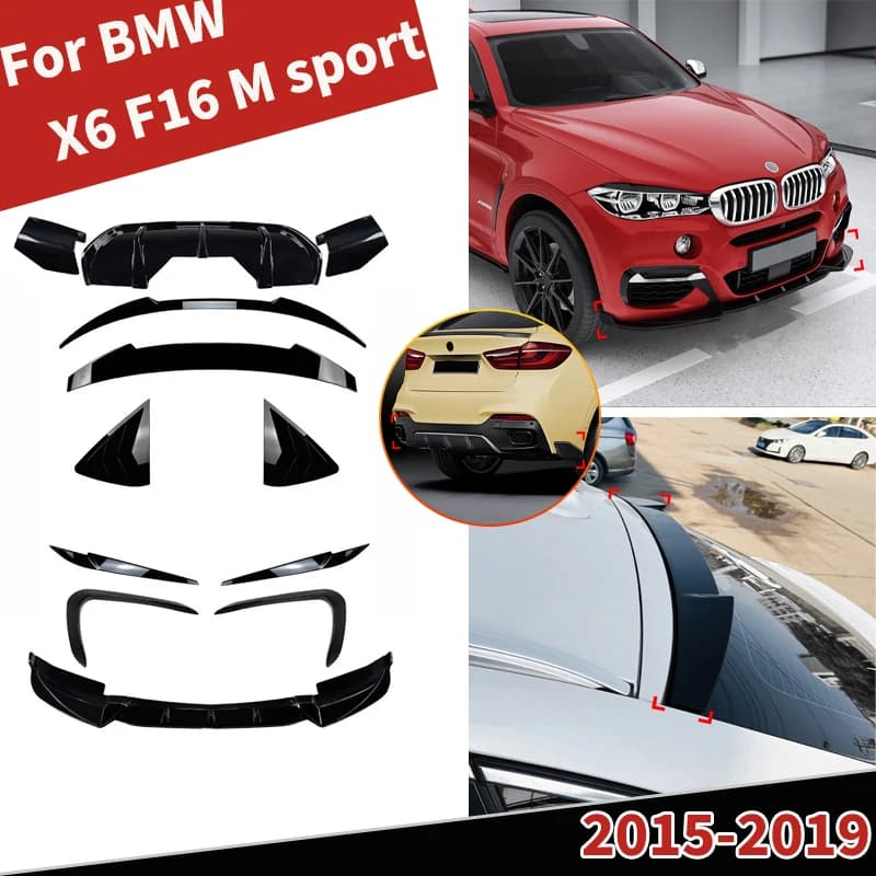 For BMW X6 F16 M Sport 2015-2019 Front bumper Lip Diffuser Poster Top/Mid Spoiler Ala Feritoia Window Anterior Knife Bady Kit
