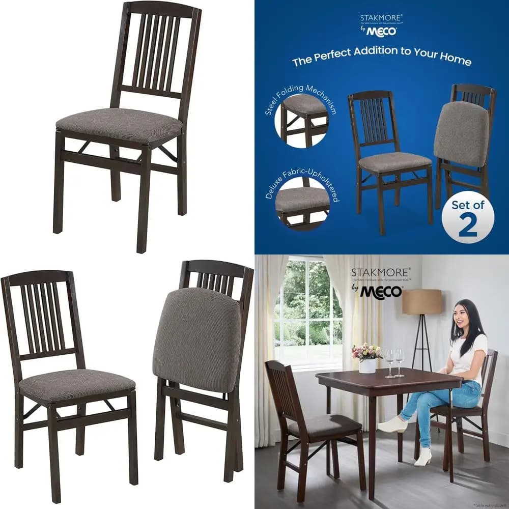 Solid wood folding dining chairs with fabric cushion for indoor use - Espresso finish, Mission style