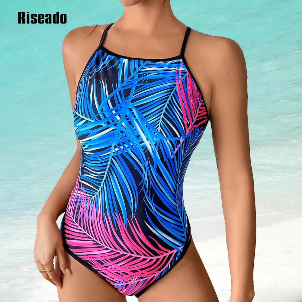 Costume da bagno intero Riseado con stampa a foglie incrociate sul retro Costumi da bagno per donna