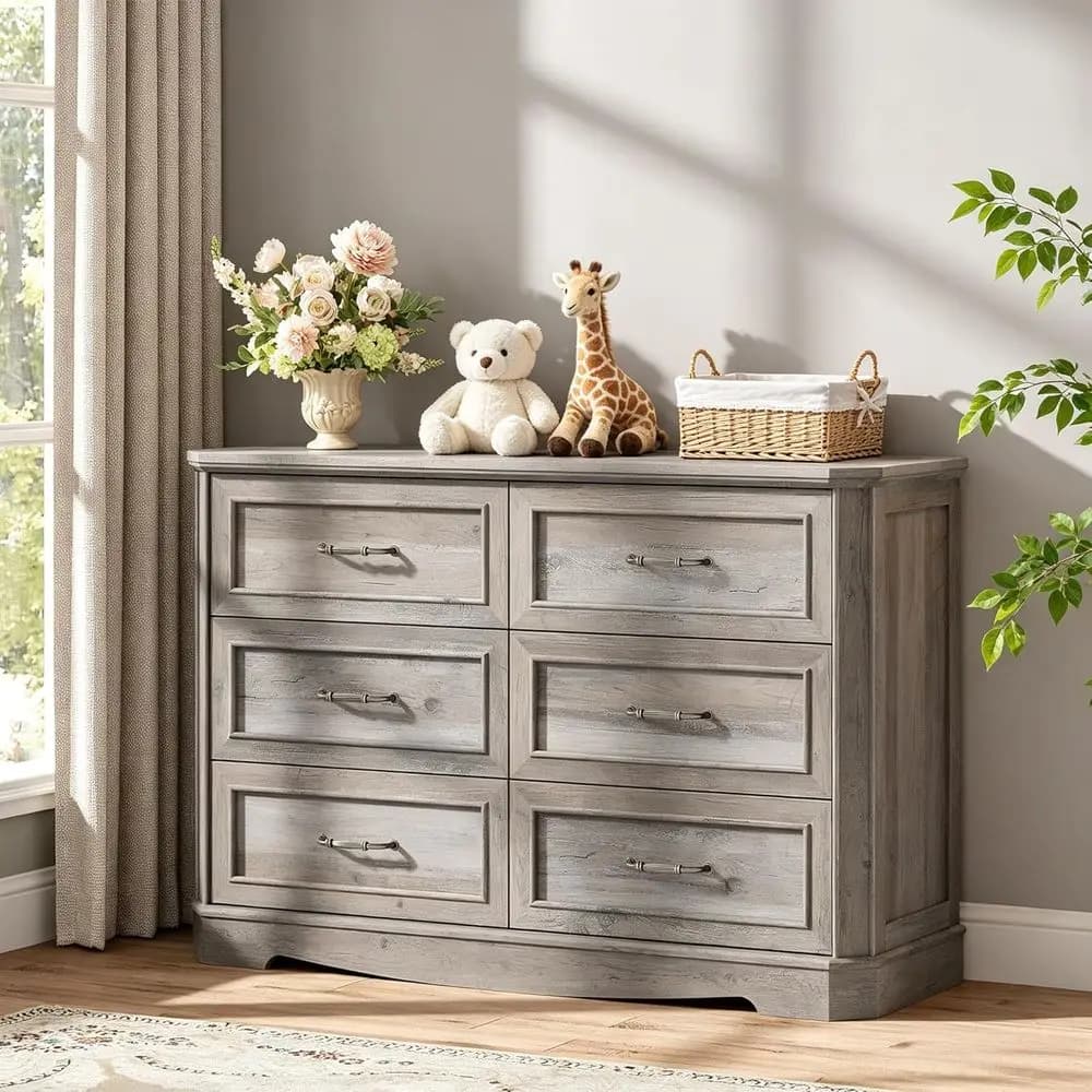 Cassettiera Rustica in Legno 47 con Grandi Cassetti, Maniglie in Metallo, Design Anti-Ribaltamento per Spazi Abitativi