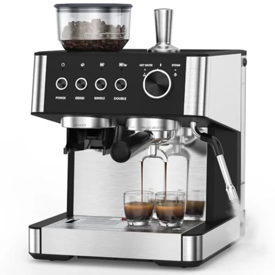Macchina per Espresso con Macinacaffè per Casa, 15 Bar, con Montalatte, Strumenti per Pressare il Caffè, Serbatoio Acqua Rimovibile