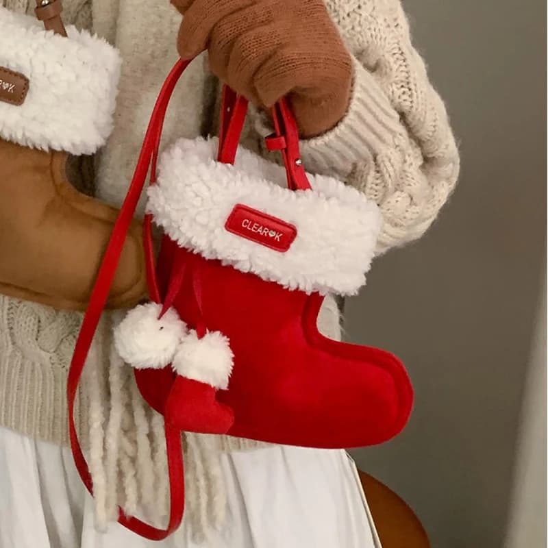 Borsa a tracolla per calzini natalizi da donna Borsa a tracolla a forma di guanto creativo Design con cerniera Borsa di stoccaggio calda squisita Portafoglio carino