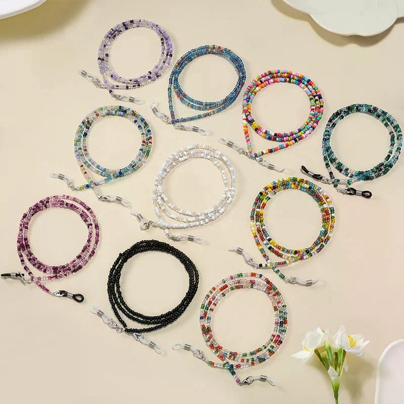 Catenella per Occhiali con Perline Colorate e Cristalli, Cordino da Collo Anti-caduta per Donna, Laccetto per Mascherina