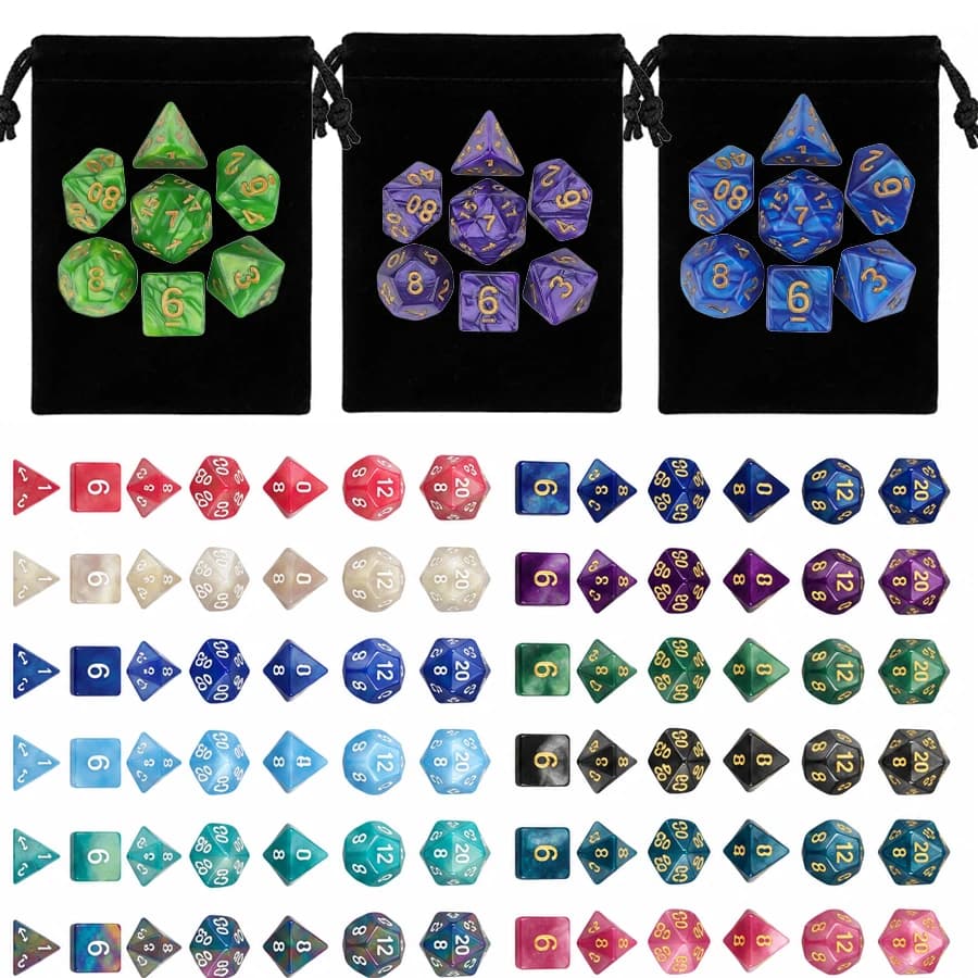5Sets Polyhedral Dice Kit, with Black Bag, Multicolor Acrylic DND Dice for Dungeons & Dragons RPG Table Board Game XJM