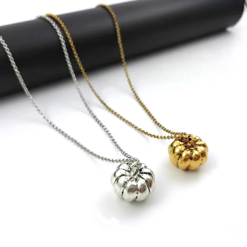 Collana con ciondolo a forma di zucca in argento e oro antico, regalo per il Ringraziamento