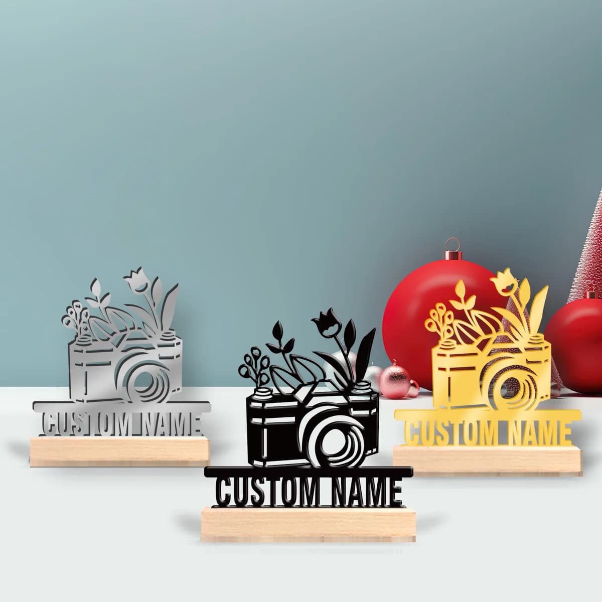 1pc Desktop Metal Ornaments Custom Name Equipped with A Wooden Base Housewarming Gift,Metal Ornament Decoration