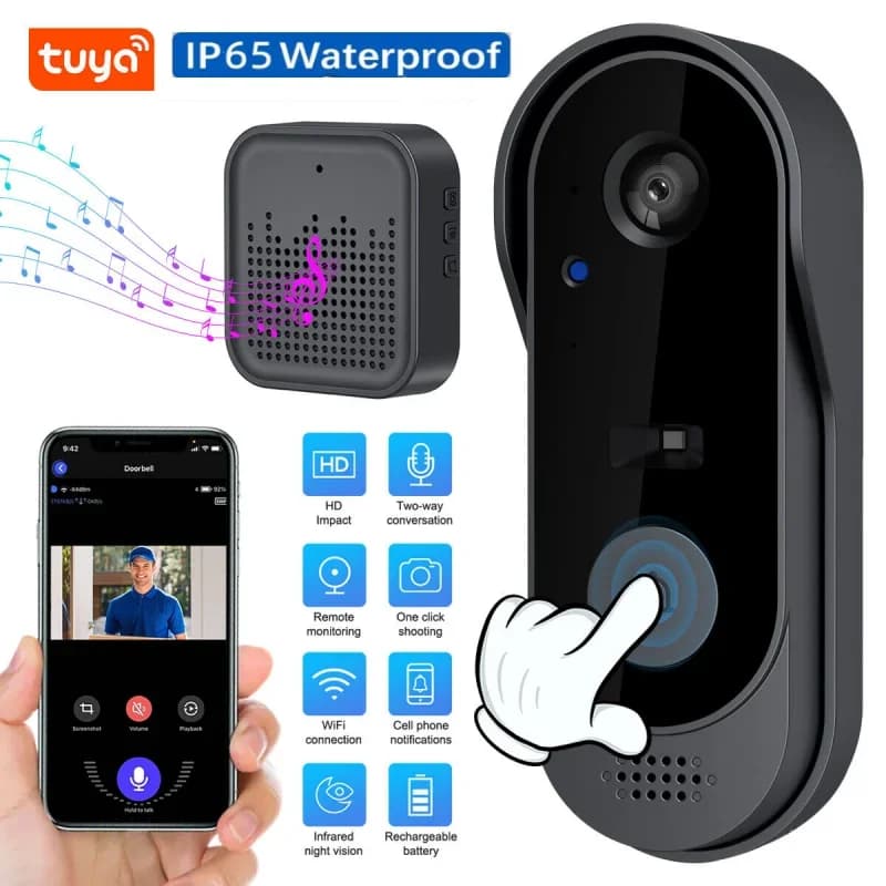 Campanello senza fili Tuya con campanello per fotocamera Smart Home WIFI HD Telecamera per telefono esterno Videocitofono di sicurezza Visione notturna