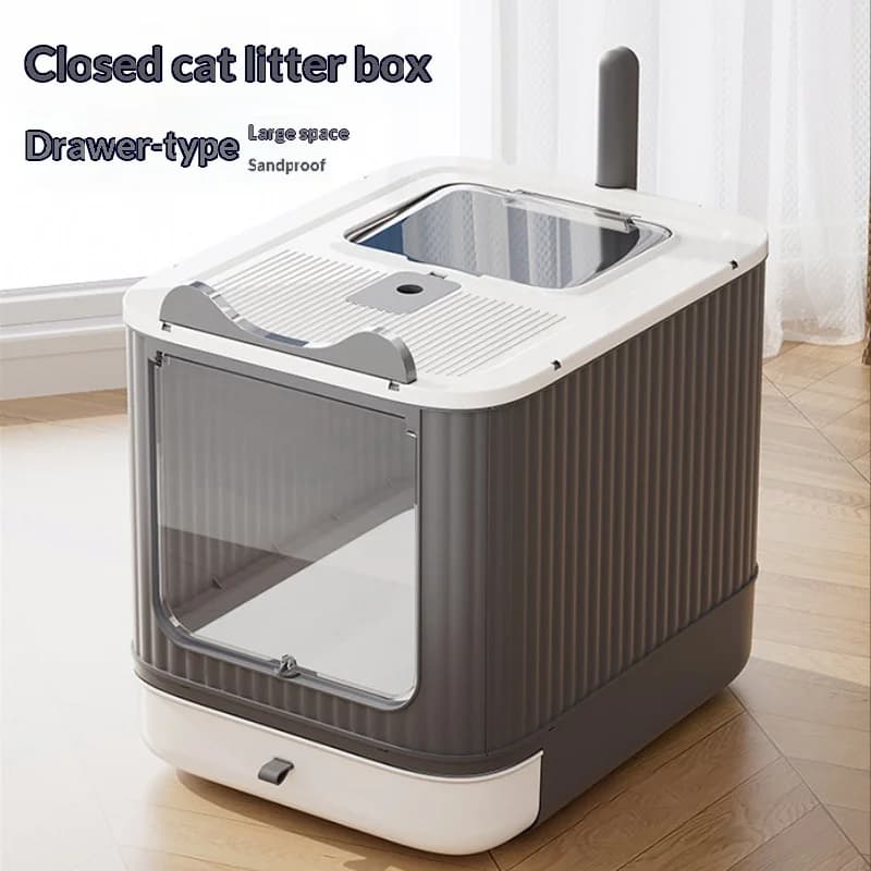 Ear-Shaped Drawer Fully Enclosed Cat Litter Box, Extra Large Anti-Splash Odor Control Sterilization Kitty Toilet for Indoor Cats