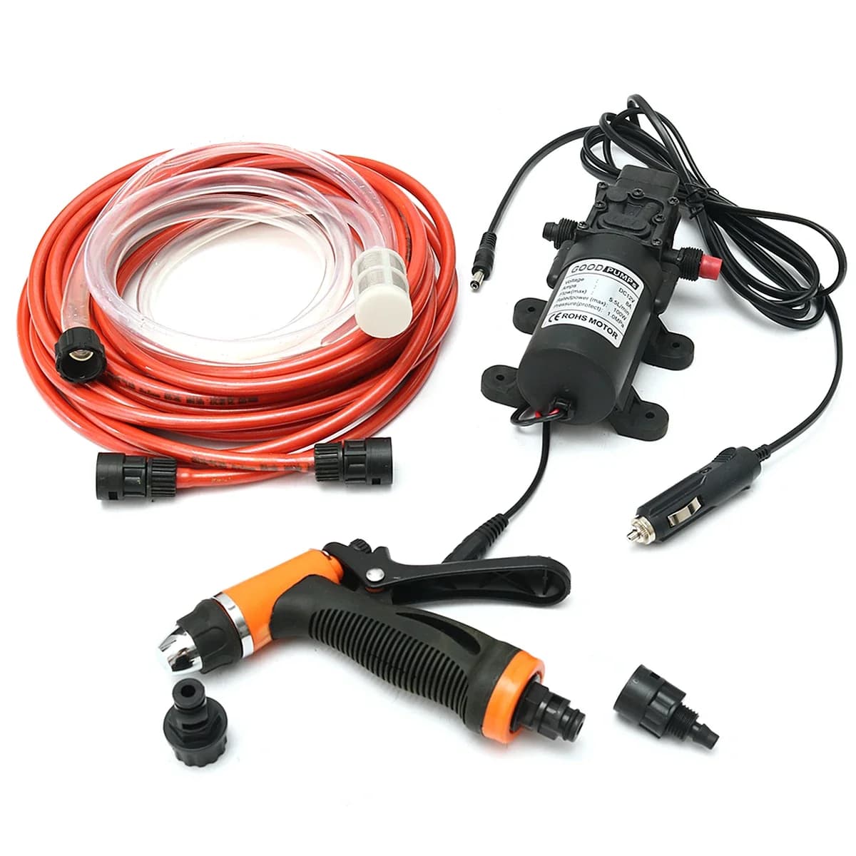 Pompa per lavaggio auto 12V 80W 160PSI Set di pompe per acqua per accendisigari elettriche portatili autoadescanti ad alta pressione